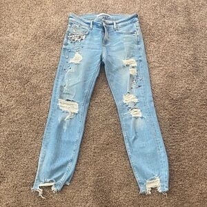 Zara | Light Blue Distressed Skinny Jeans w/ Unique Embellishment Design